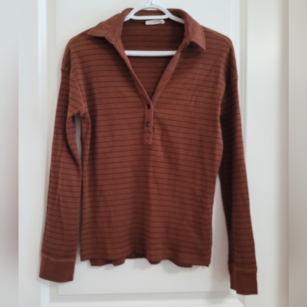 In Loom long sleeves top in rusty brown with blue stripes size small